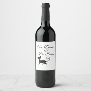 Eat Drink And Be Scary Cat Funny Cute Spooky Hallo Wine Label