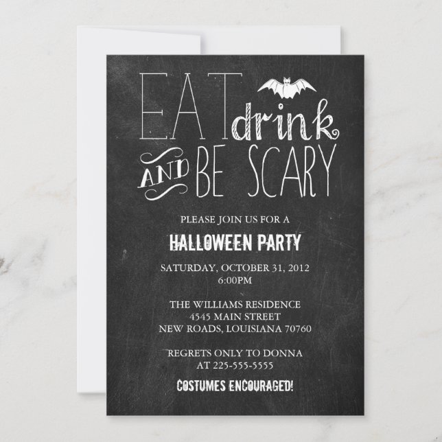 Eat Drink and Be Scary | Chalkboard Invitation (Front)