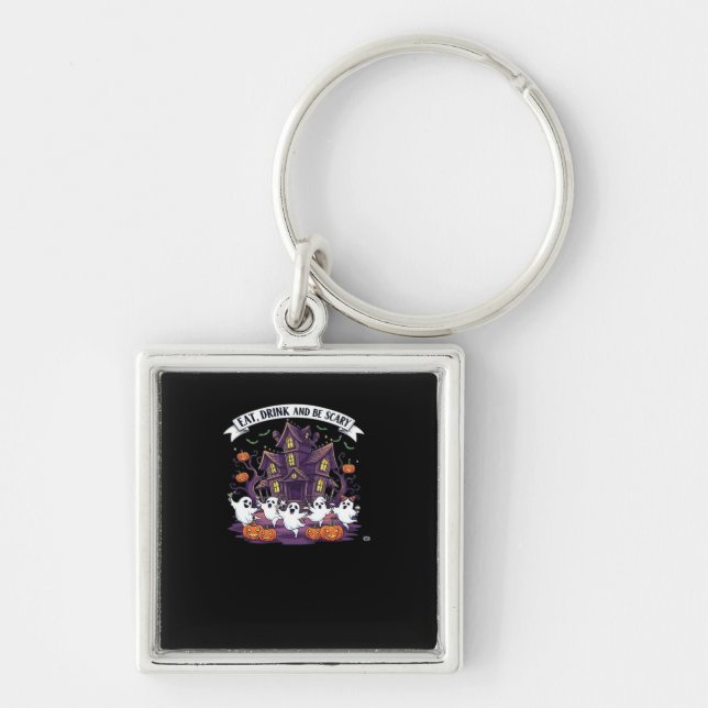 Eat Drink And Be Scary Classic Funny Retro Keychain (Front)
