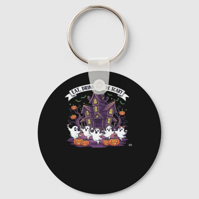 Eat Drink And Be Scary Classic Funny Retro Keychain (Front)