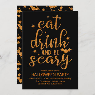 Eat, Drink and Be Scary, Cute Glitter Halloween Invitation