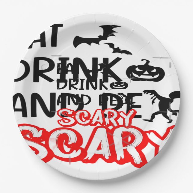 Eat Drink And Be Scary Design Retro Classic Paper Plate (Front)