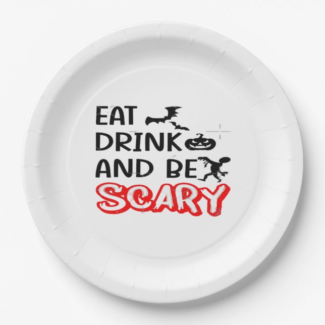 Eat Drink And Be Scary Design Retro Classic Paper Plate (Front)