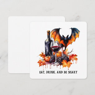 Eat Drink and Be Scary Fall Halloween Bat and Wine Holiday Card