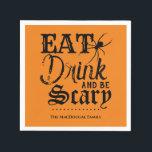 Eat Drink and be Scary Family Halloween Party Napkin<br><div class="desc">No need to wait for Halloween; you can be scary anytime with this custom drink napkins . Party time is so much more frightful when you serve food and drinks with this dreadfully designed custom napkins. Don't forget to customize the bottom with your family name, or any other text your...</div>