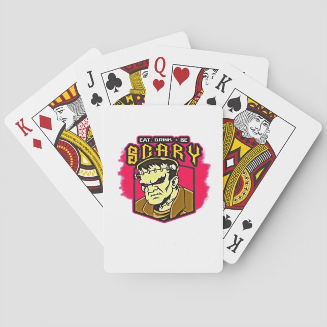 Eat Drink And Be Scary Frankenstein Halloween Crea Playing Cards (Back)
