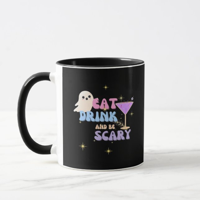 Eat Drink And Be Scary Funny Halloween Casual Uniq Mug (Left)