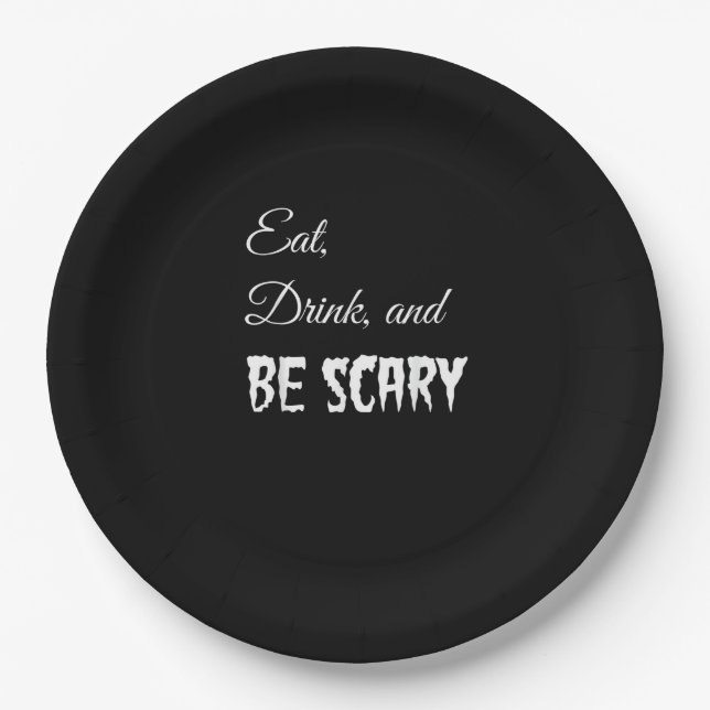Eat Drink And Be Scary Funny Halloween Retro Style Paper Plate (Front)