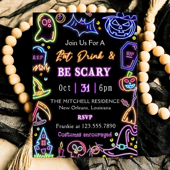 Eat Drink And Be Scary Glow Dark Halloween Party  Invitation (Creator Uploaded)