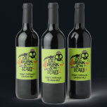Eat Drink and Be Scary Halloween<br><div class="desc">Eat, Drink and Be Scary is printed on these wine labels in fun typography with a wine glass, skull, scary knife, pizza and candy. PERSONALIZE with your name or delete it. Great fun for your party or give as gifts. CHANGE the lime green background colour to fit your Halloween decorating...</div>