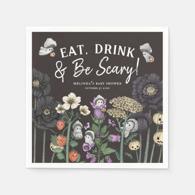 Eat Drink and Be Scary Halloween Baby Shower Napkin (Front)