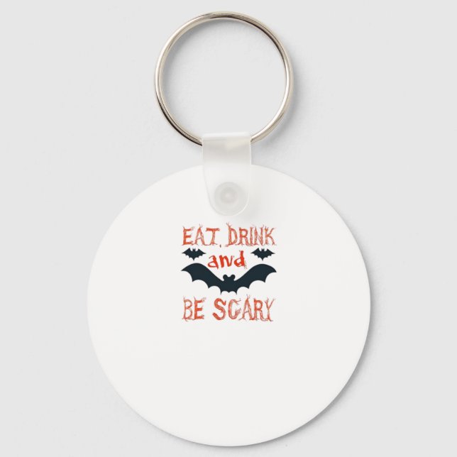 Eat Drink And Be Scary Halloween Bats Party Hallow Keychain (Front)