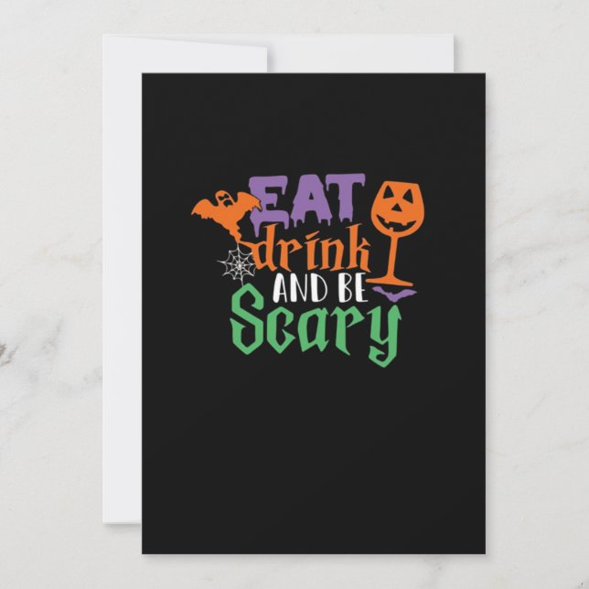 Eat Drink And Be Scary Halloween Classic Funny Tre Holiday Card (Front)