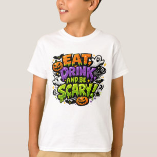 Eat Drink And Be Scary Halloween Comic Art T-Shirt