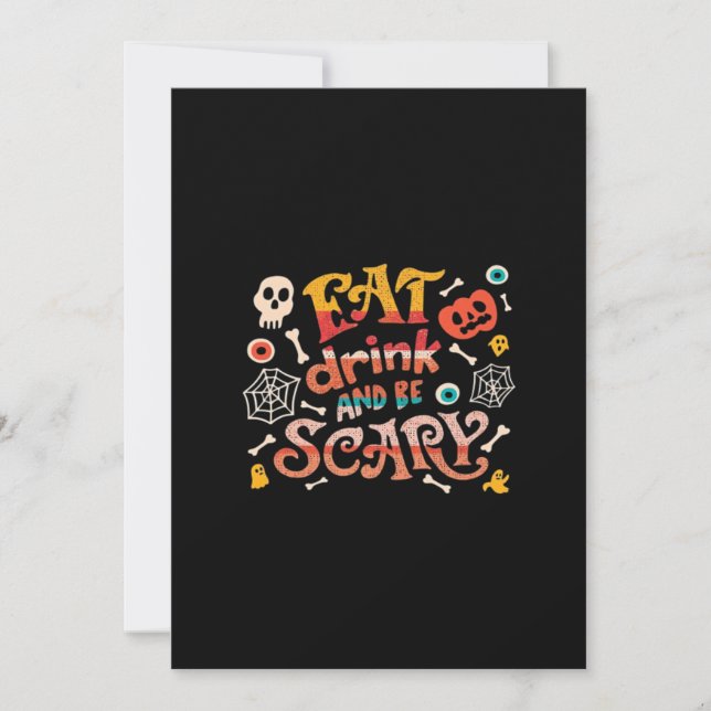 Eat Drink And Be Scary Halloween Funny Essential C Holiday Card (Front)