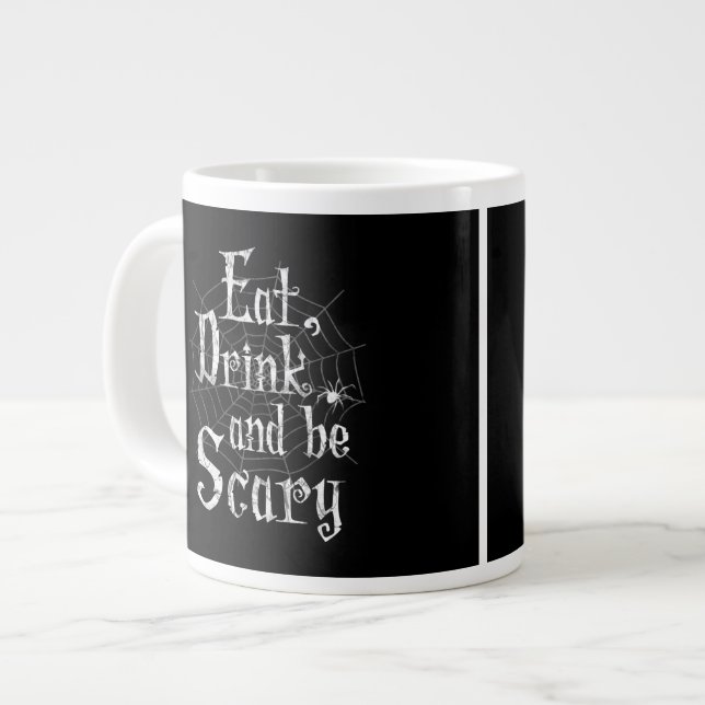 Eat, Drink and be Scary Halloween Funny Spider Web Large Coffee Mug (Front Left)