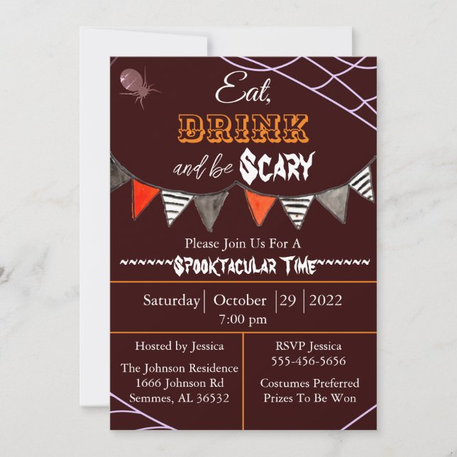 Eat Drink and Be Scary Halloween Party Invitation (Front)