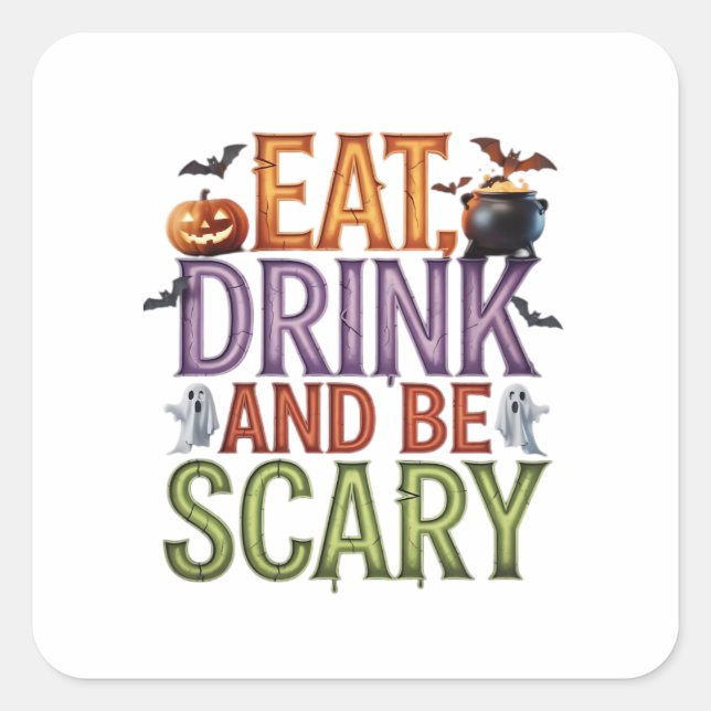 Eat Drink And Be Scary Halloween Party Spooky Desi Square Sticker (Front)