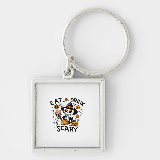 Eat Drink And Be Scary Halloween Pumpkin Miniature Keychain (Front)