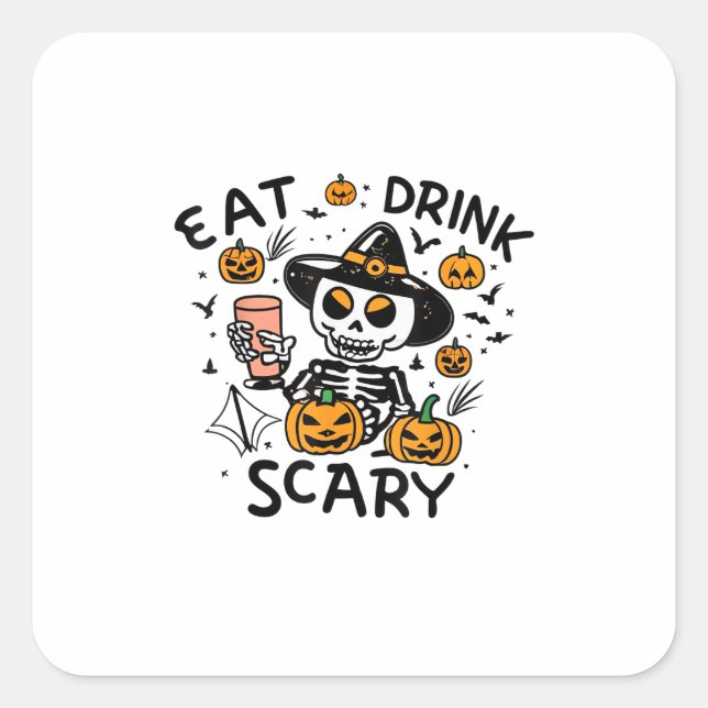 Eat Drink And Be Scary Halloween Pumpkin Miniature Square Sticker (Front)