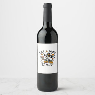 Eat Drink And Be Scary Halloween Pumpkin Miniature Wine Label