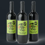 Eat Drink and Be Scary Halloween Wine Label<br><div class="desc">Eat, Drink and Be Scary is printed on these wine labels in fun typography with a wine glass, skull, scary knife, pizza and candy. PERSONALIZE with your name or delete it. Great fun for your party or give as gifts. CHANGE the lime green background colour to fit your Halloween decorating...</div>