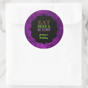 Eat Drink and Be Scary Purple Halloween Classic Round Sticker