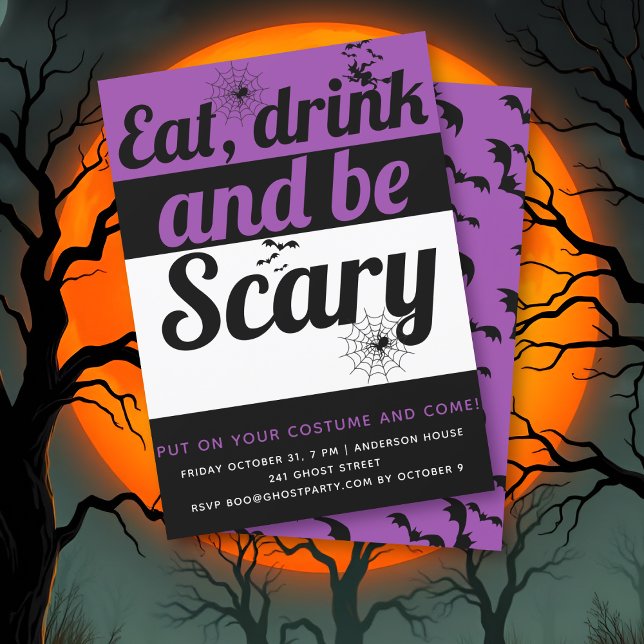 Eat, drink and be scary purple Halloween party Invitation (Creator Uploaded)