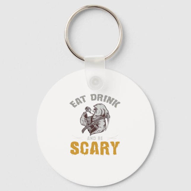 Eat Drink And Be Scary Reaper Minimal Clean Keychain (Front)
