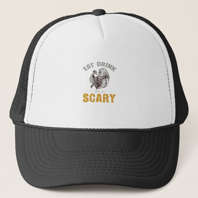 Eat Drink And Be Scary Reaper Minimal Clean Trucker Hat (Front)