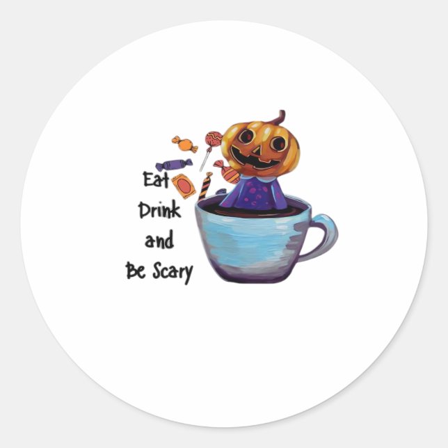 Eat Drink And Be Scary Retro Classic Classic Round Sticker (Front)