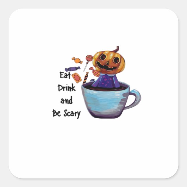 Eat Drink And Be Scary Retro Classic Square Sticker (Front)