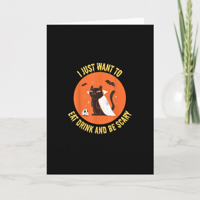 Eat Drink And Be Scary Spooky Cat Halloween Card (Front)
