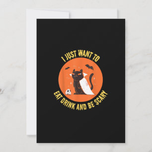 Eat Drink And Be Scary Spooky Cat Halloween Holiday Card