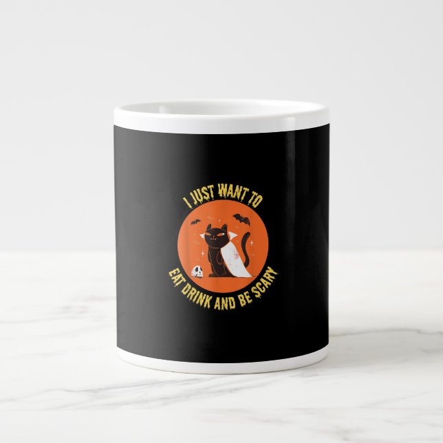 Eat Drink And Be Scary Spooky Cat Halloween Large Coffee Mug (Front)