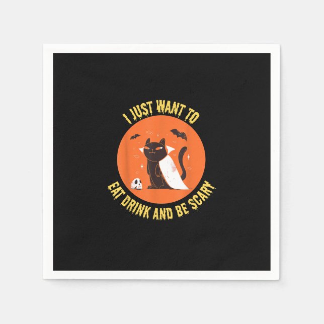 Eat Drink And Be Scary Spooky Cat Halloween Napkin (Front)