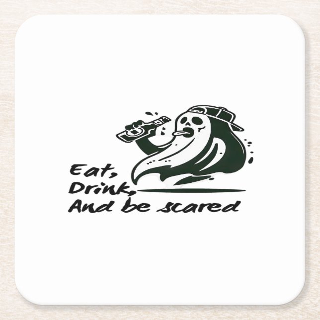 Eat Drink And Be Scary Spooky Club Cool Unique Square Paper Coaster (Front)