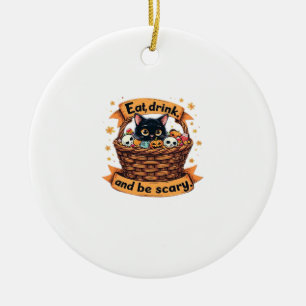 Eat Drink And Be Scary Trick Or Treat Basket Hallo Ceramic Ornament