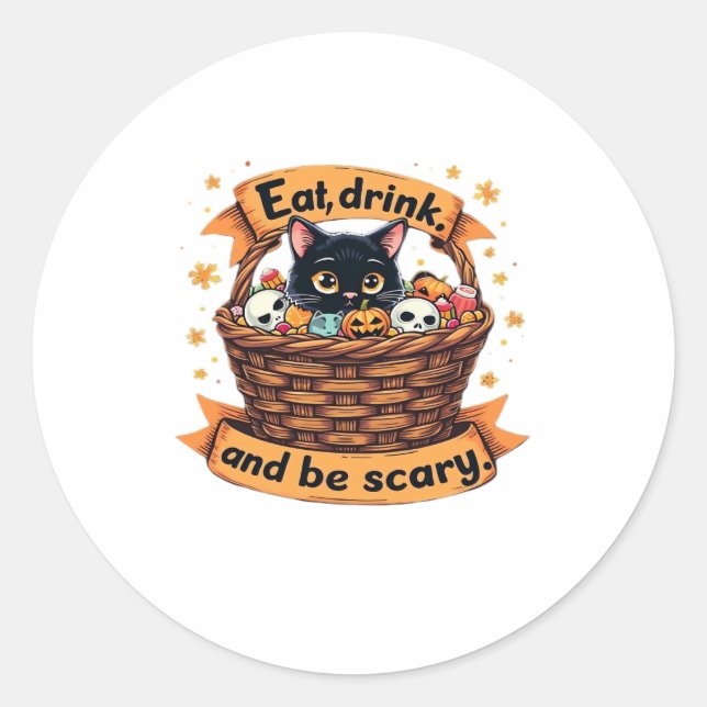 Eat Drink And Be Scary Trick Or Treat Basket Hallo Classic Round Sticker (Front)