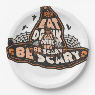 Eat Drink And Be Scary Witch Only Halloween Gift F Paper Plate