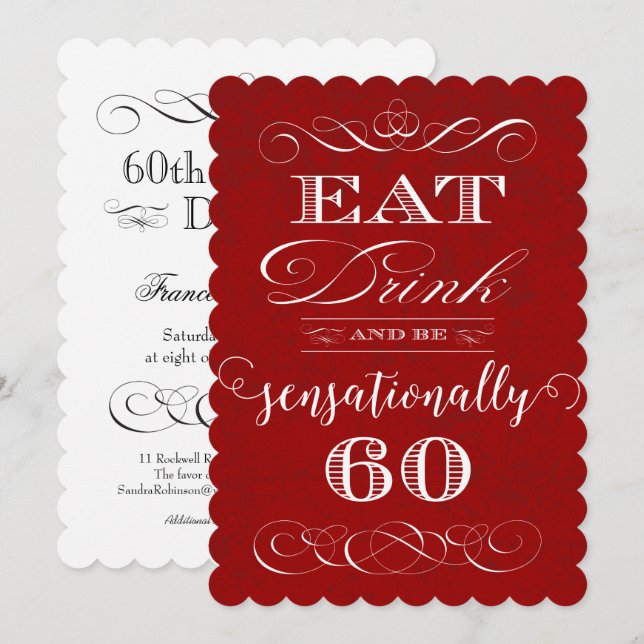 Eat Drink and be Sensationally 60 Birthday Party Invitation (Front/Back)