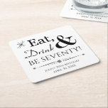 Eat Drink and Be Seventy Throwback 70th Birthday Square Paper Coaster<br><div class="desc">It's going to be a heck of a 70th birthday party so dress up your table with this funky retro Eat,  Drink & Be Seventy! paper coaster. Matching party supplies available.</div>