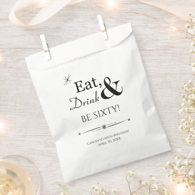 Eat Drink and Be Sixty Funky Retro 60th Birthday Favour Bag (Clipped)