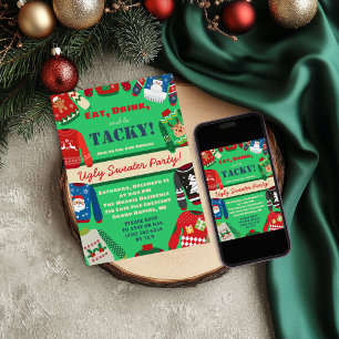 Eat, Drink and be Tacky Ugly Sweater Holiday Party Invitation
