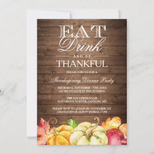 Eat Drink and Be Thankful   Rustic Wood Pumpkins Invitation