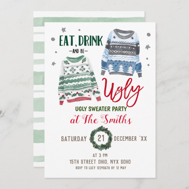 Eat Drink and be Ugly Christmas Party Invitation (Front/Back)
