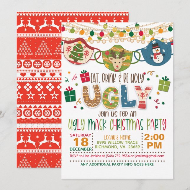 Eat, Drink and Be Ugly - Ugly Mask Christmas W Invitation (Front/Back)