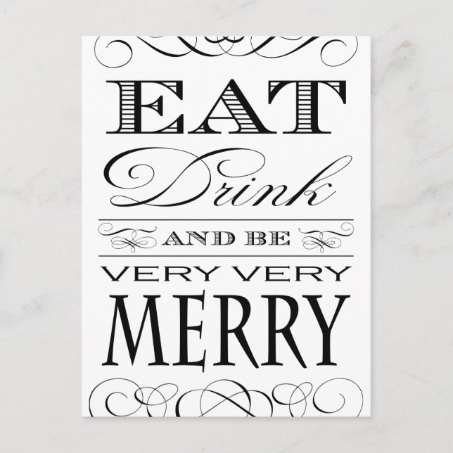 Eat Drink and Be Very Very Merry Elegant Design Holiday Postcard (Front)