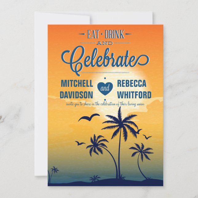 Eat Drink and Celebrate Summer Sunset Wedding Invitation (Front)