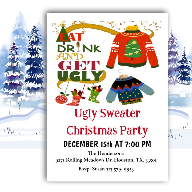 Eat Drink And Get Ugly Christmas Party Invitation (Creator Uploaded)
